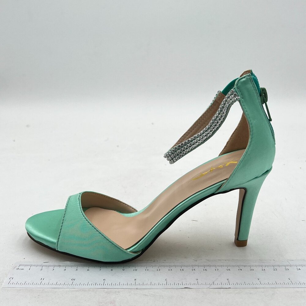 XYD Women's Open Toe Rhinestones Ankle Strap Sandals Mid Heel Pumps Bridal Eveni